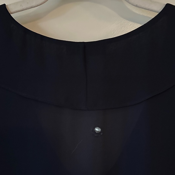 PARKER | Silk Dark Blue Ruffle Short Sleeve Blouse - Picture 7 of 11